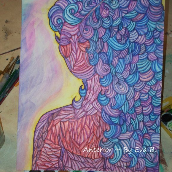 Colored Pencil Drawing Of Woman In Anterior Style Line Art , Abstract Human Art - Picture 10 of 16